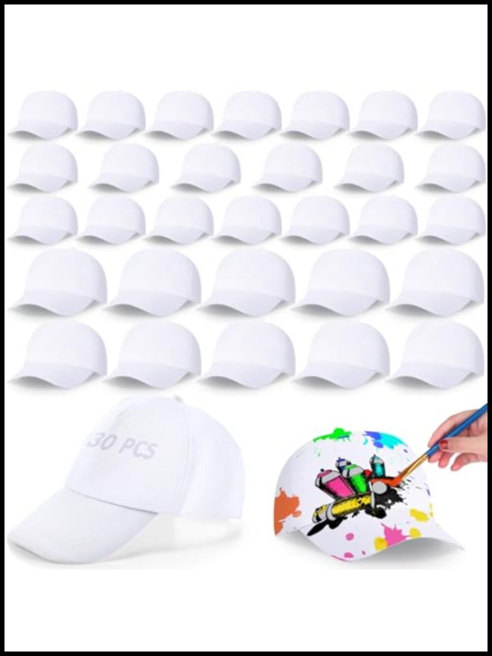 DIY Paintable Baseball Hats Adjustable Cotton Caps for Kids & Adults